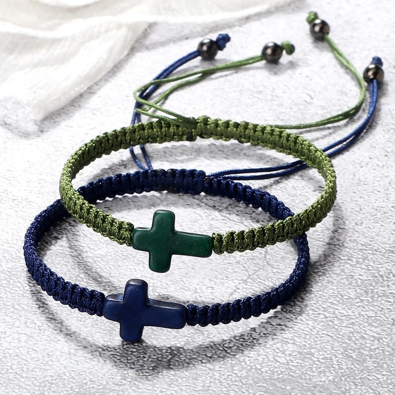 Adjustable Handmade Cross Braided Rope Bracelet for Christian Colorful Matching Couple Charm Jewelry Inspirational Religious Woven Bracelet Birthday Easter Thanksgiving Christmas Gifts